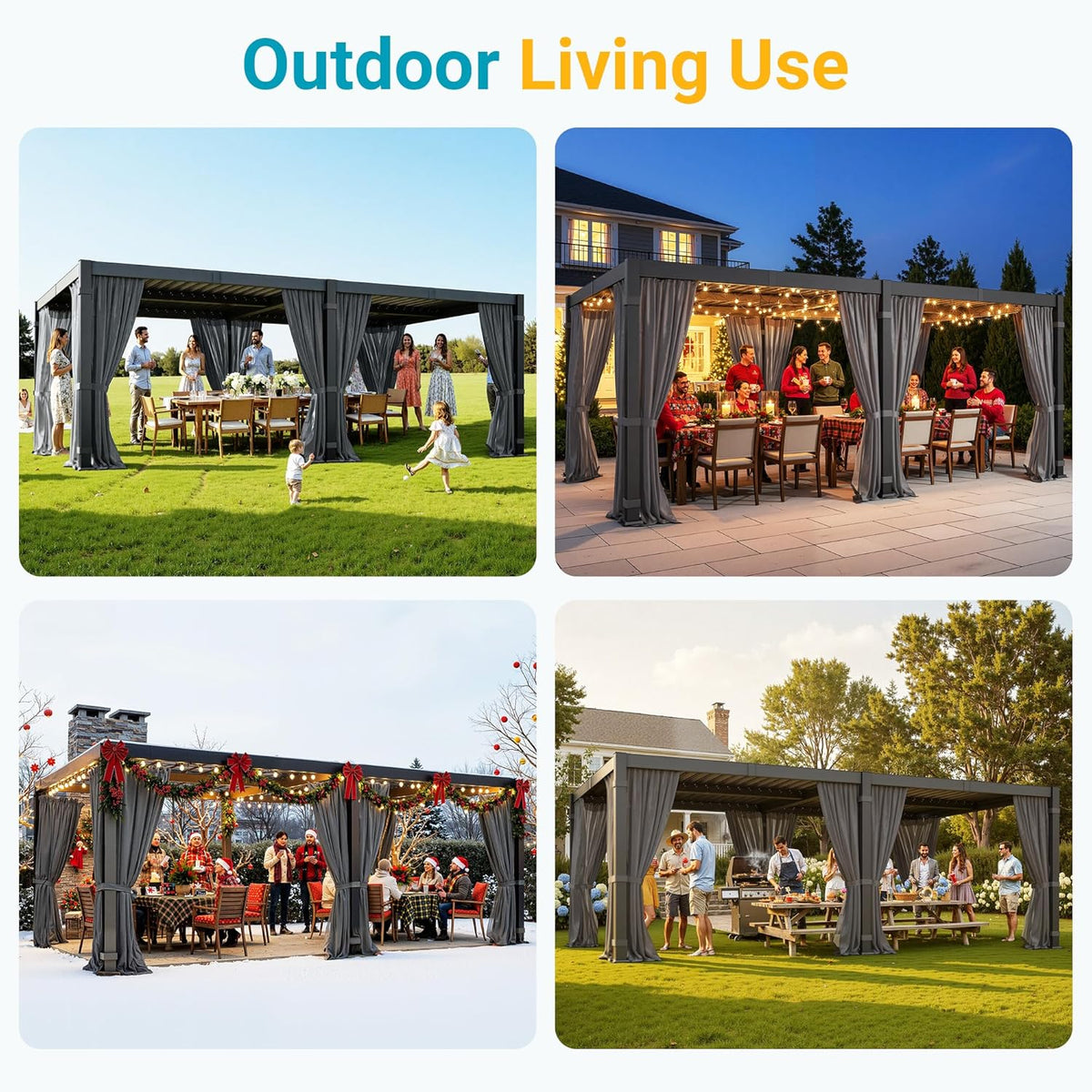 12' X 20' Pergola with Curtain & Adjustable Roof & Aluminum Frame for Patio
